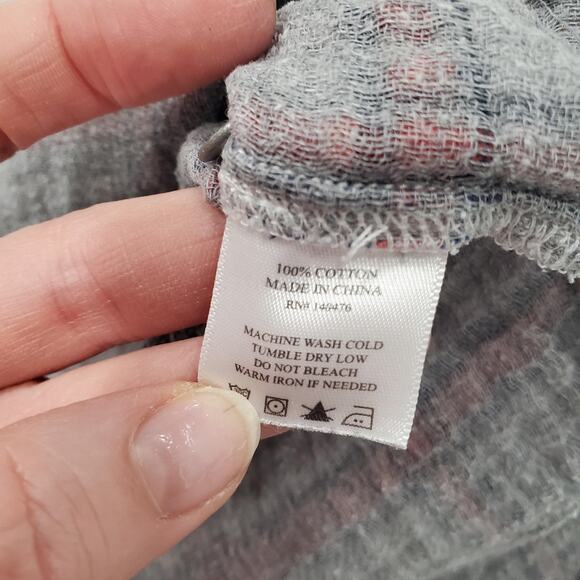 Faherty Shirt Womens XS Gray Red Stripe Short Sleeve Collared Popover Henley - Picture 7 of 8